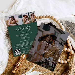 Names calligraphy green 4 photo all in one wedding invitation