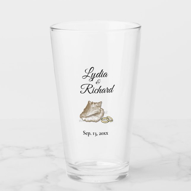 Names Date Beach Wedding Business Info  Glass (Front)