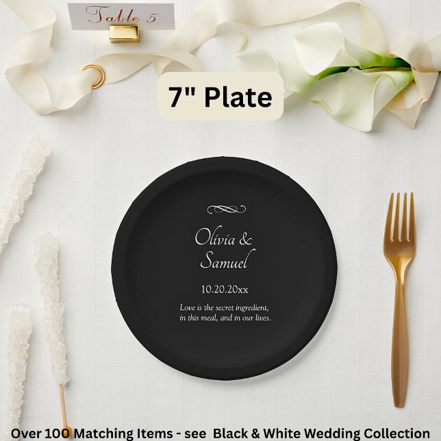 Names Date Message Black White Infinity Scroll, 7" Paper Plate (Creator Uploaded)