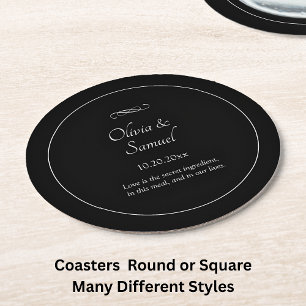 Names Date Message Black White Infinity Scroll,  Round Paper Coaster