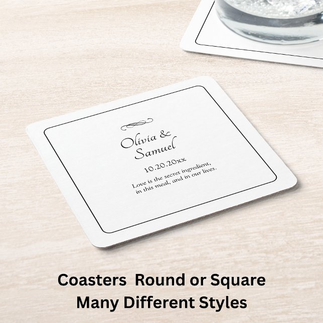 Names Date Message Black White Infinity Scroll,  Square Paper Coaster (Creator Uploaded)