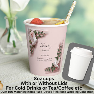 Names Date Message Dove Pink Roses 8oz Paper Cups