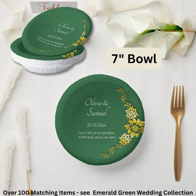 Names Date Message Emerald Green & Gold 7" Paper Plate (Creator Uploaded)