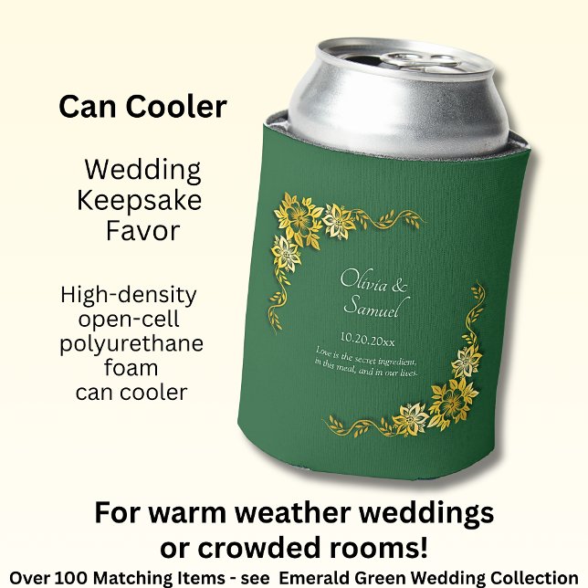 Names Date Message Emerald Green & Gold  Can Cooler (Creator Uploaded)