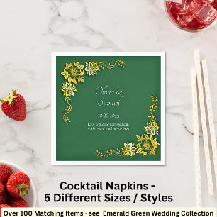 Names Date Message Emerald Green & Gold Cocktail Napkin