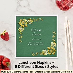 Names Date Message Emerald Green & Gold Luncheon Napkin