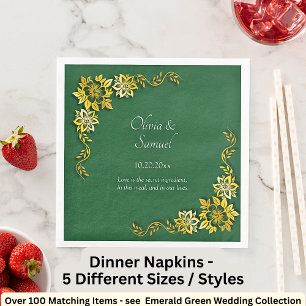 Names Date Message Emerald Green & Gold Napkin