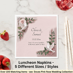 Names Date Message Pink Roses & Doves Luncheon Napkin