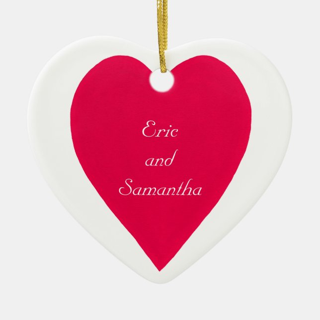 Names & Date Red Heart  Ornament (Front)