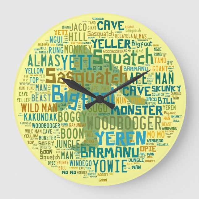 Names For Bigfoot Large Clock (Front)