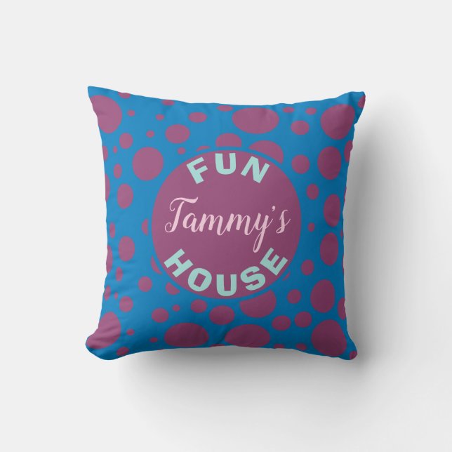 Name's Fun House Blue Purple Dots Bubbly Circles Cushion (Front)