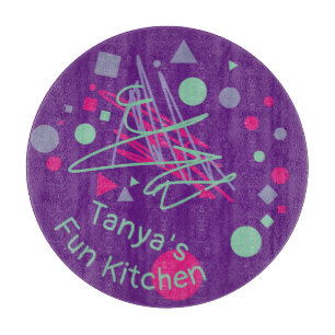 Name's Fun Kitchen Medley Pink Purple Teal Shapes Cutting Board