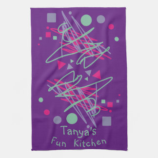 Name's Fun Kitchen Pink Purple Teal Shapes Medley  Tea Towel