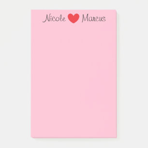 Names & Heart Pink Post-it Notes