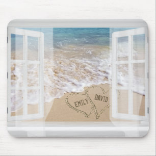 Names in Beach Hearts In Window Mouse Pad