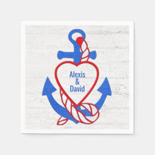 Names In Heart Anchor On Whitewashed Wood Napkin