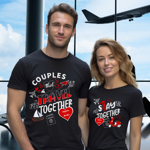 Names in Heart Matching Couple Travel Outfit  T-Shirt
