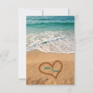 Names in Heart on the Beach Wedding RSVP Card