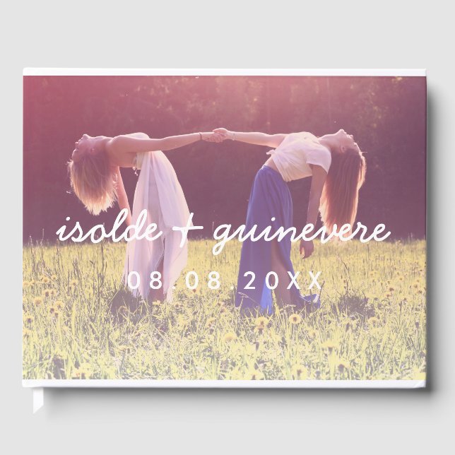Names in Script Custom Photo Wedding Guest Book (Front)