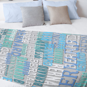 Names in Shades of Coastal Blue with Grey Shadow Fleece Blanket