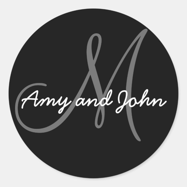 Names & Initial Monogram Wedding Sticker Black (Front)