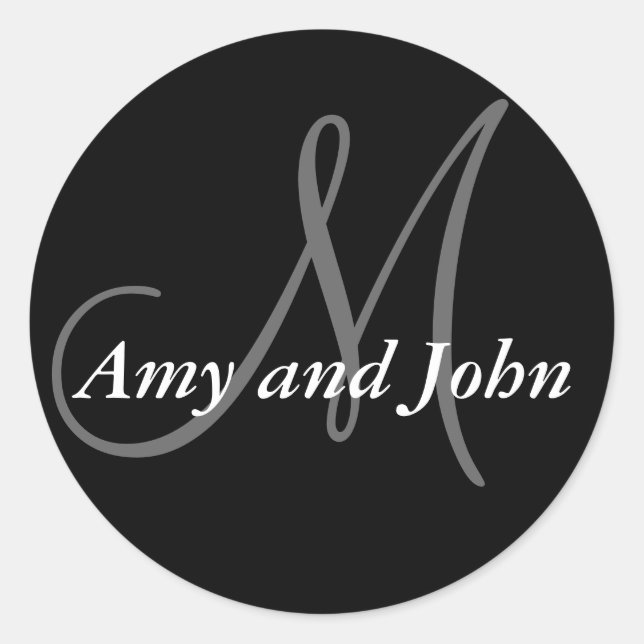 Names & Initial Monogram Wedding Sticker Black (Front)