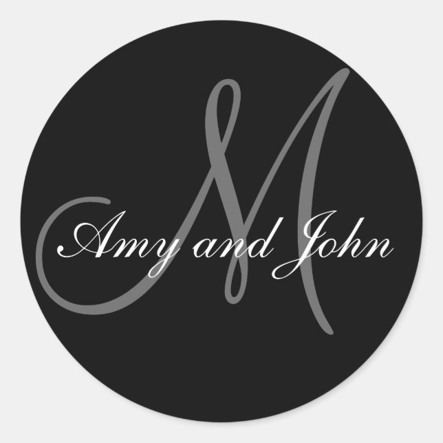 Names & Initial Monogram Wedding Sticker Black (Front)