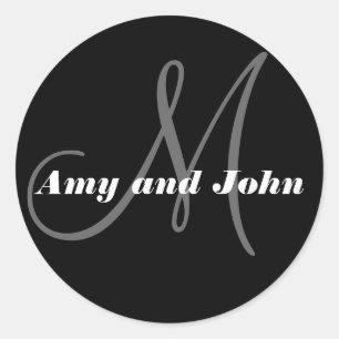 Names & Initial Monogram Wedding Sticker Black