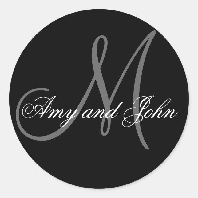 Names & Initial Monogram Wedding Sticker Black (Front)