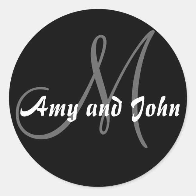 Names & Initial Monogram Wedding Sticker Black (Front)