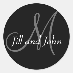 Names & Initial Monogram Wedding Sticker Black