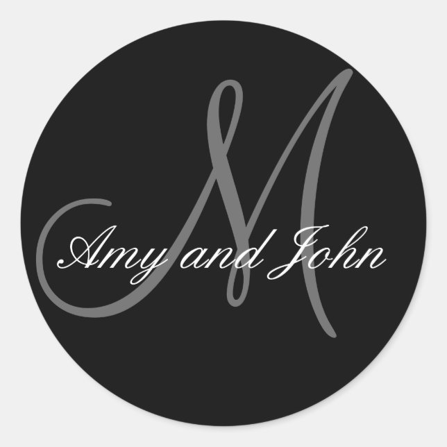 Names & Initial Monogram Wedding Sticker Black (Front)