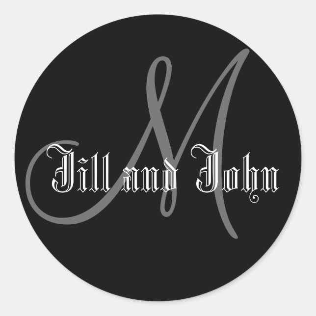 Names & Initial Monogram Wedding Sticker Black (Front)