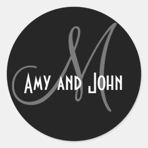Names & Initial Monogram Wedding Sticker Black