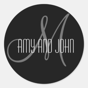Names & Initial Monogram Wedding Sticker Black
