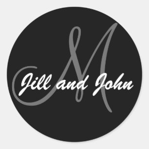 Names & Initial Monogram Wedding Sticker Black