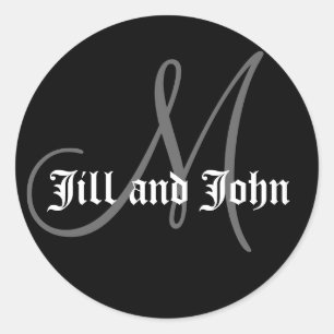 Names & Initial Monogram Wedding Sticker Black