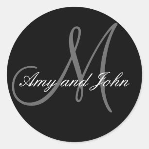 Names & Initial Monogram Wedding Sticker Black