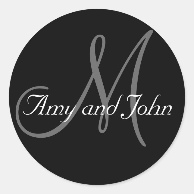 Names & Initial Monogram Wedding Sticker Black (Front)