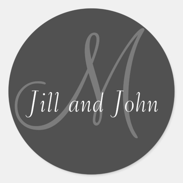 Names & Initial Monogram Wedding Sticker Grey (Front)