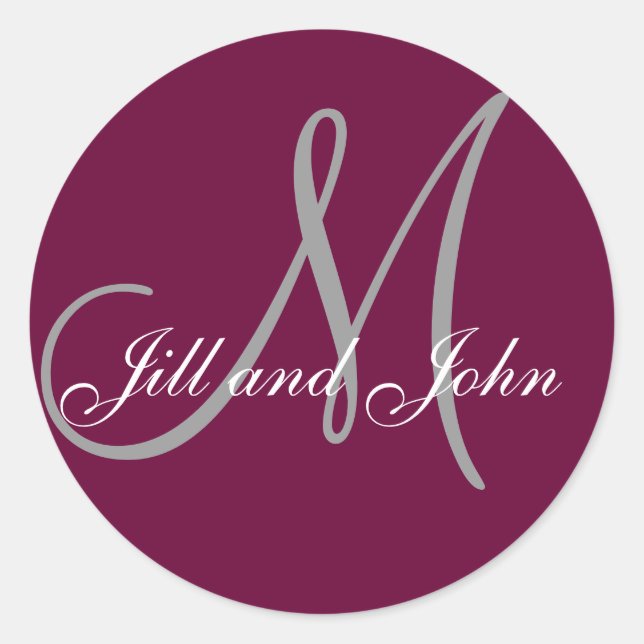 Names Initial Monogram Wedding Sticker WIne Red (Front)