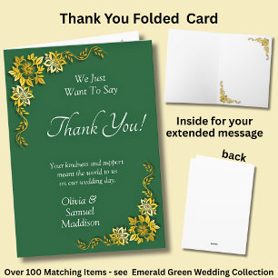 Names & Message on Emerald Green & Gold Thank You Card