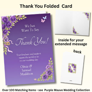 Names & Message on Purple Mauve Flowers & White Thank You Card