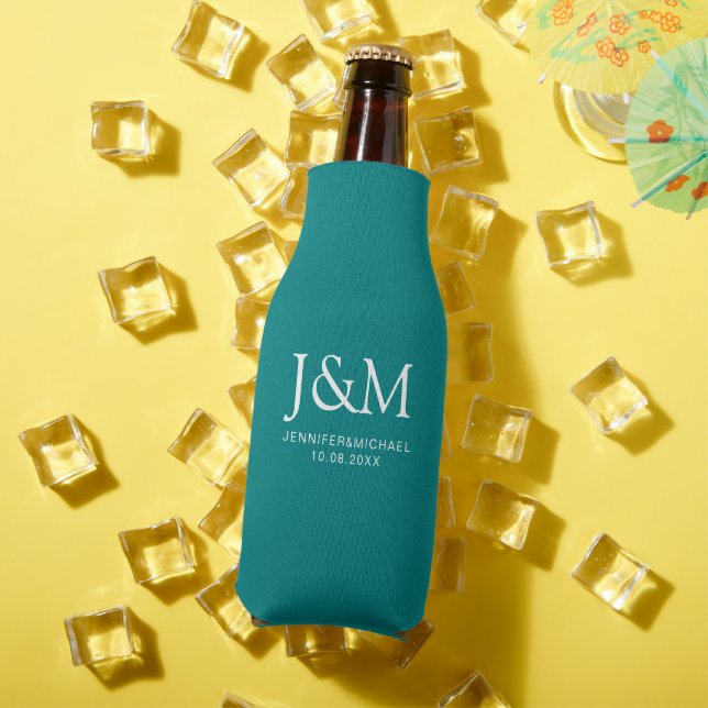 Names Monogram Dark Teal Template Wedding Date Bottle Cooler (In Situ Summer)