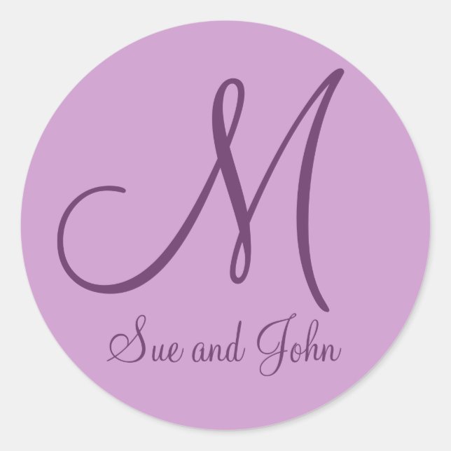 Names Monogram Mauve Wedding Favour Stickers (Front)