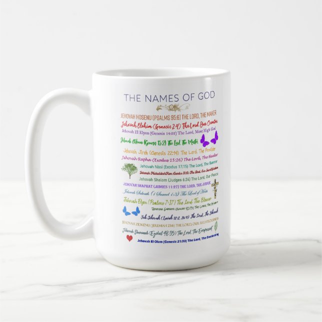 Names of God and their meanings multi-colour text Coffee Mug (Left)