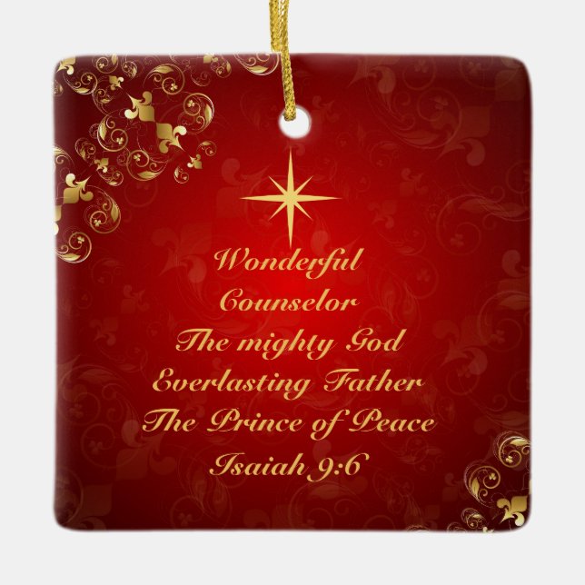 Names of God Bible Verse Isaiah 9:6, Personalised Ceramic Ornament (Front)