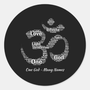 Names Of God In Om Symbol Yoga Inspired Aum Classic Round Sticker