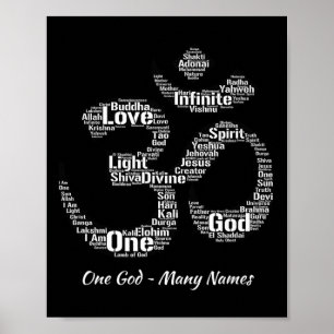 Names Of God In Om Symbol Yoga Inspired Aum  Poster