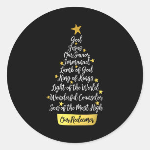 Names Of Jesus Christian Faith Christmas Tree  Classic Round Sticker